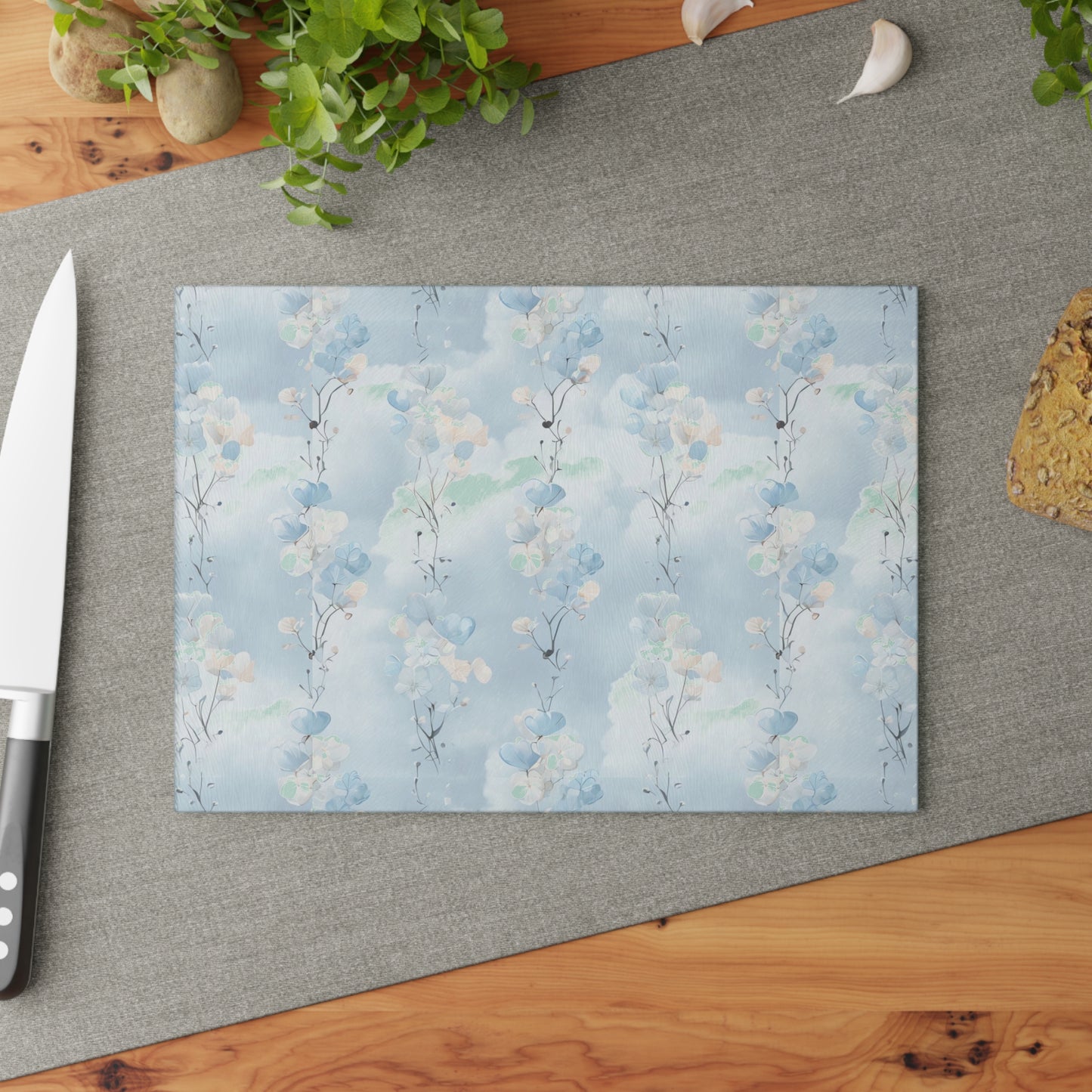 Monogrammed Blue Floral Glass Cutting Board – Personalize
