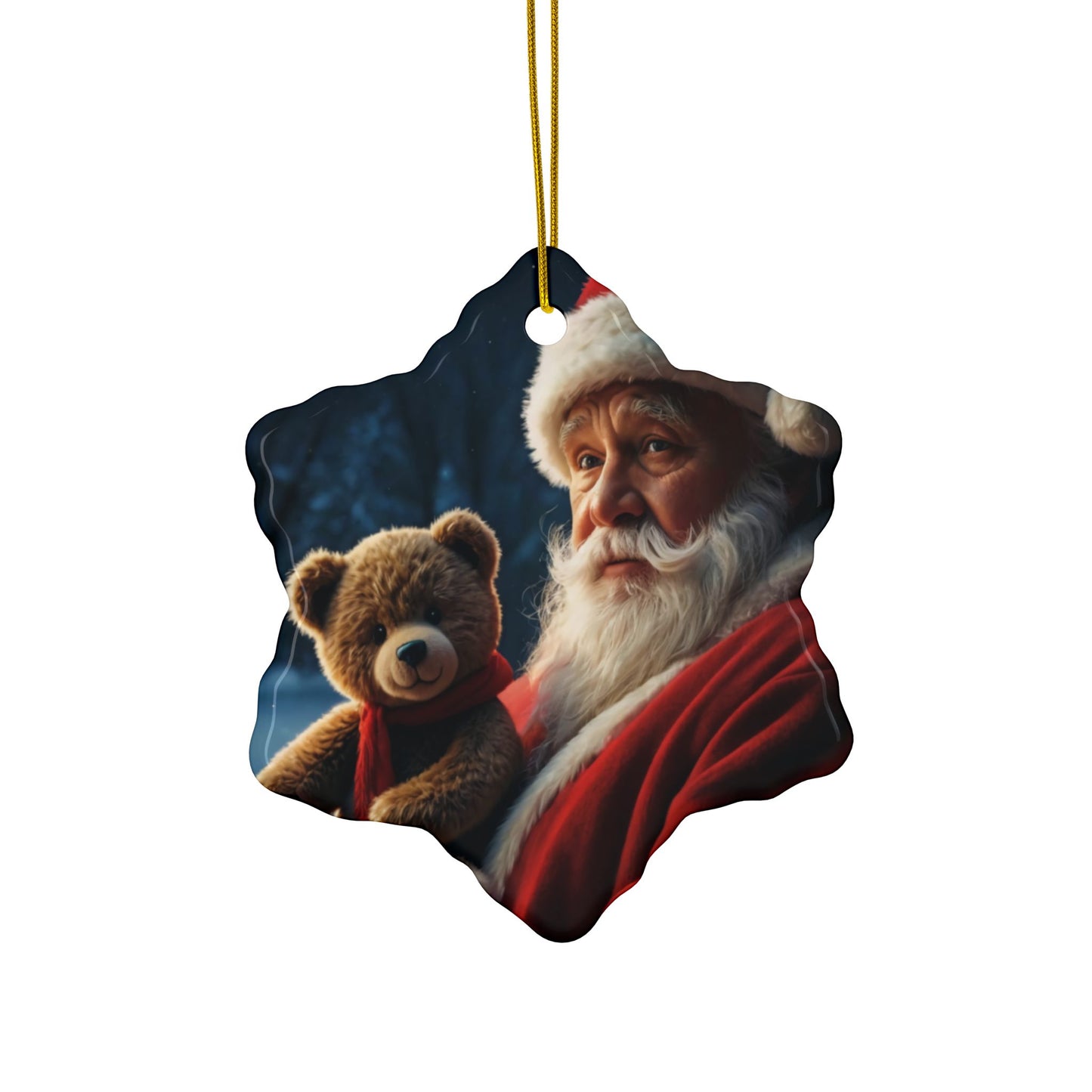 Ceramic Christmas Ornaments, Santa and Teddy Bear Design, Holiday Decorations, Christmas Gifts, Family Keepsakes