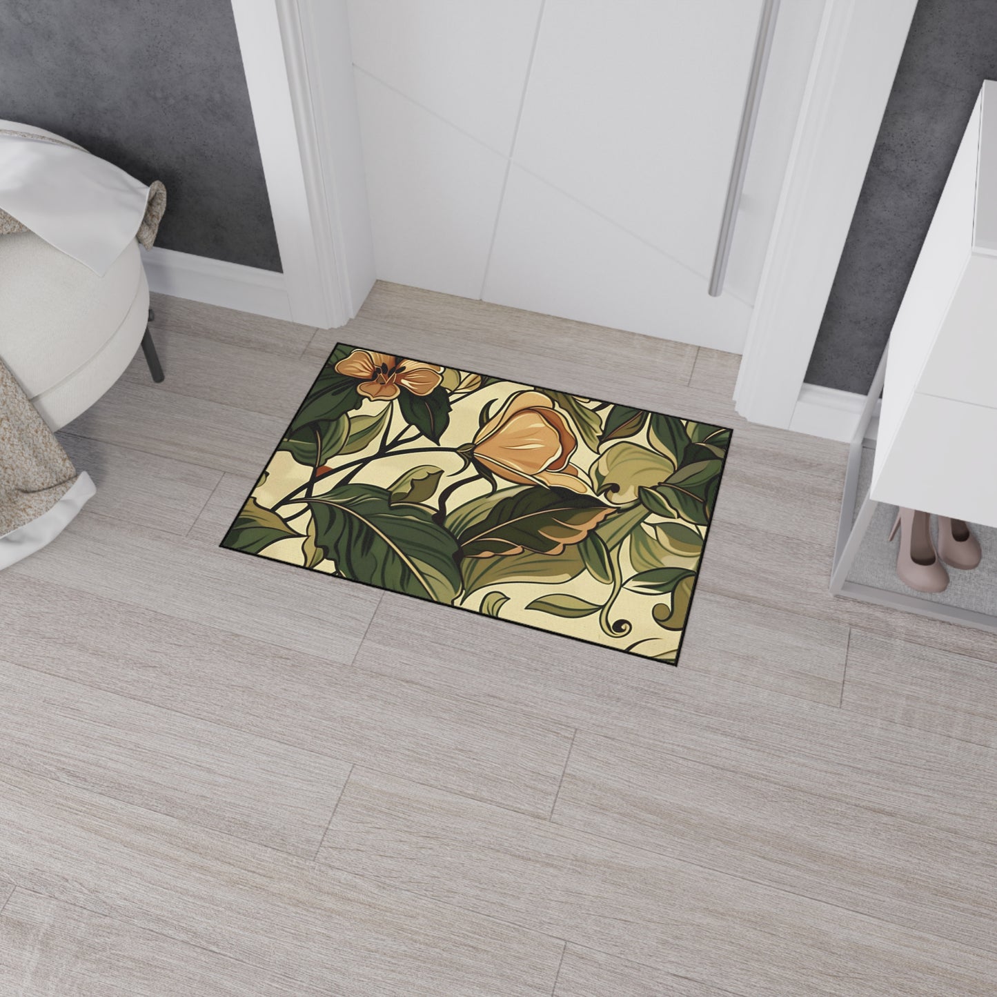 Floral Vine Heavy-Duty Floor Mat — Vintage Botanical Entrance Rug