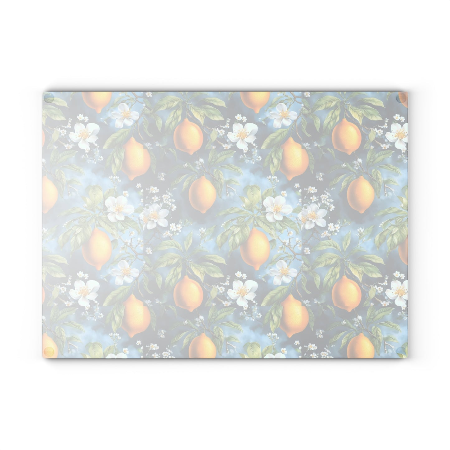 Lemon Blossom Glass Cutting Board — Citrus Kitchen Countertop Board