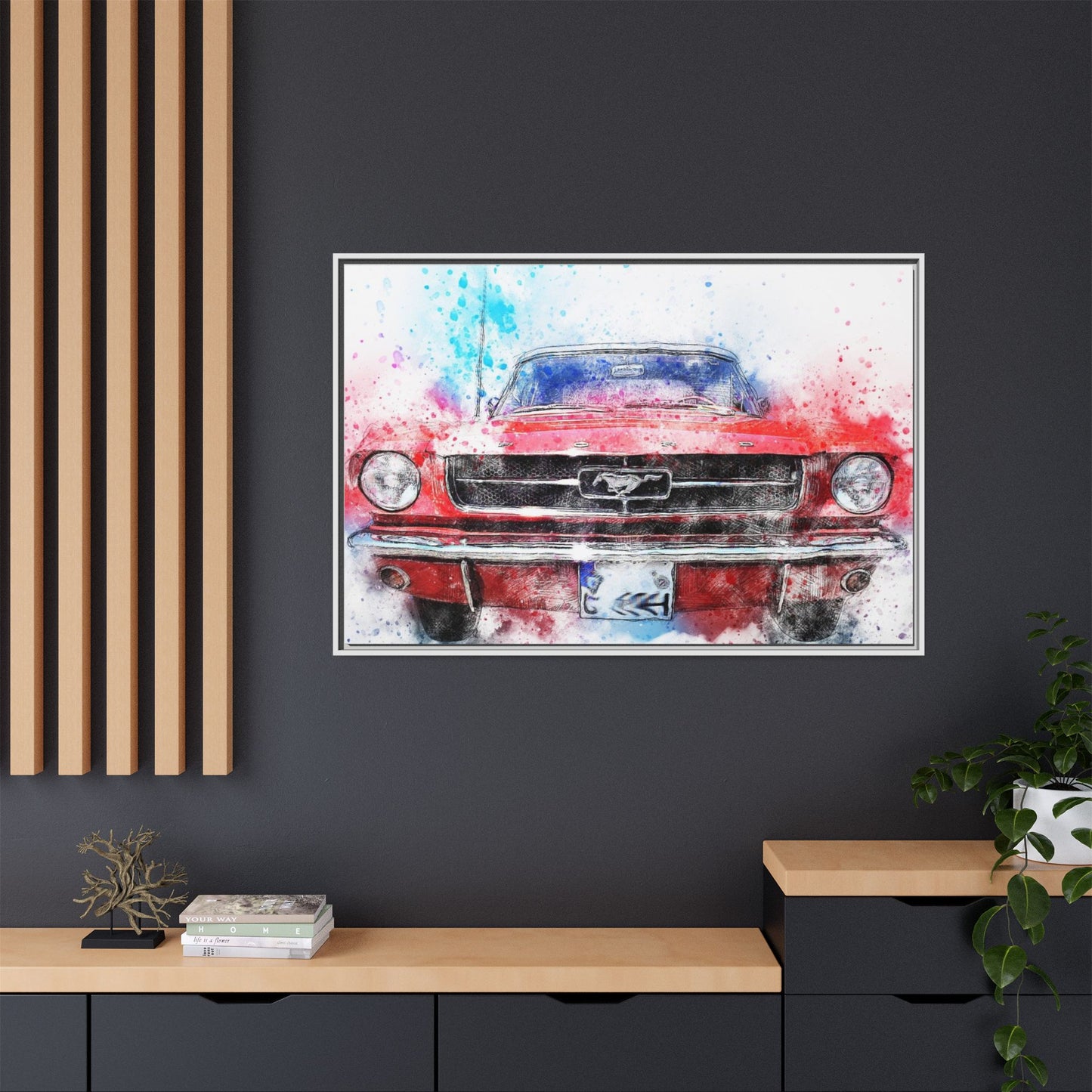 Matte Canvas, Framed Mustang Car