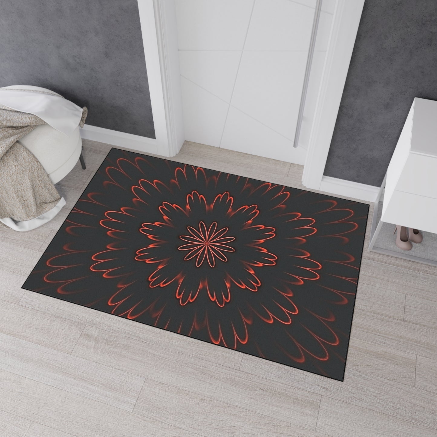 Floral Mandala Heavy Duty Floor Mat — Dark Red Radiant Entry Rug