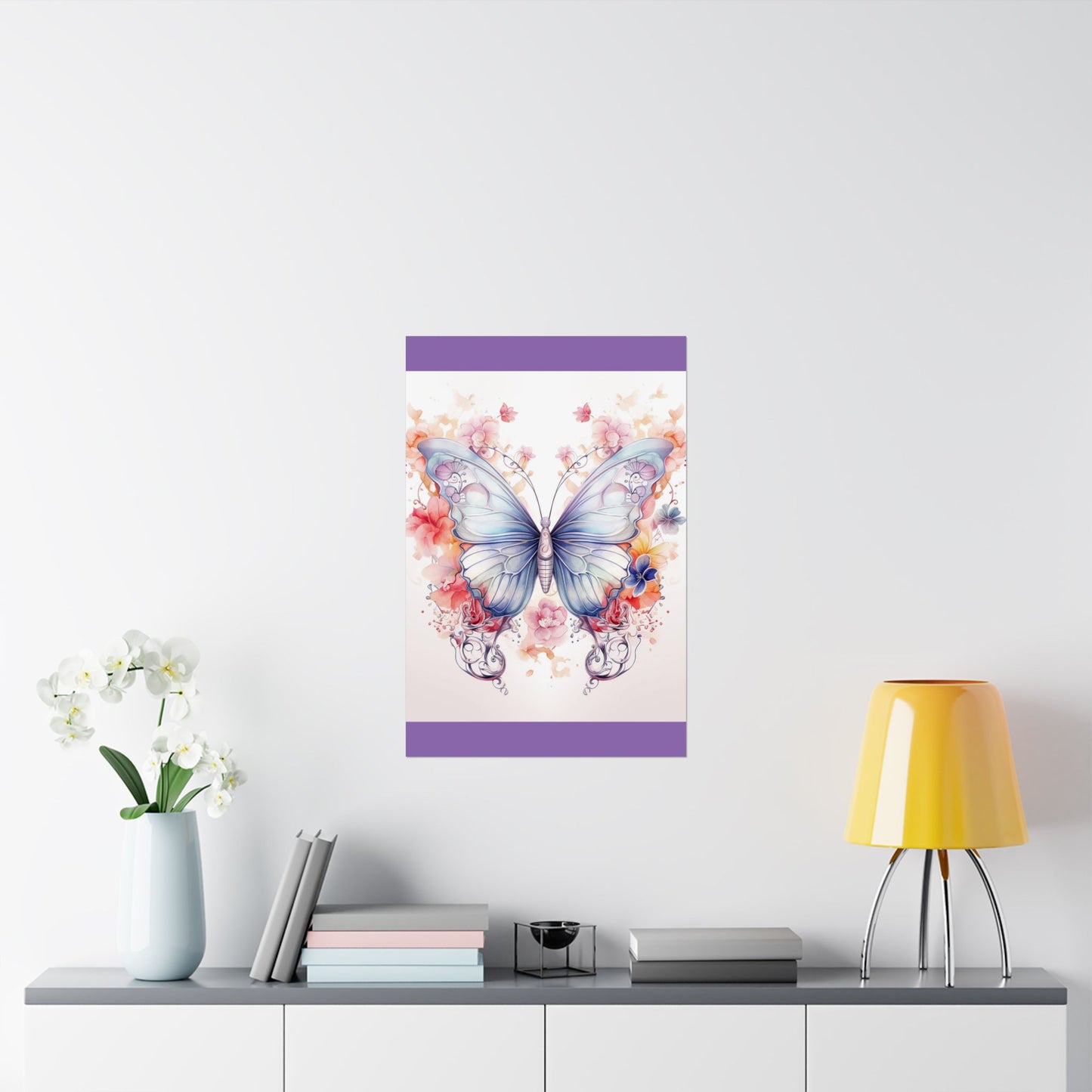 Butterfly Watercolor Wall Poster — Floral Pastel Matte Vertical Print