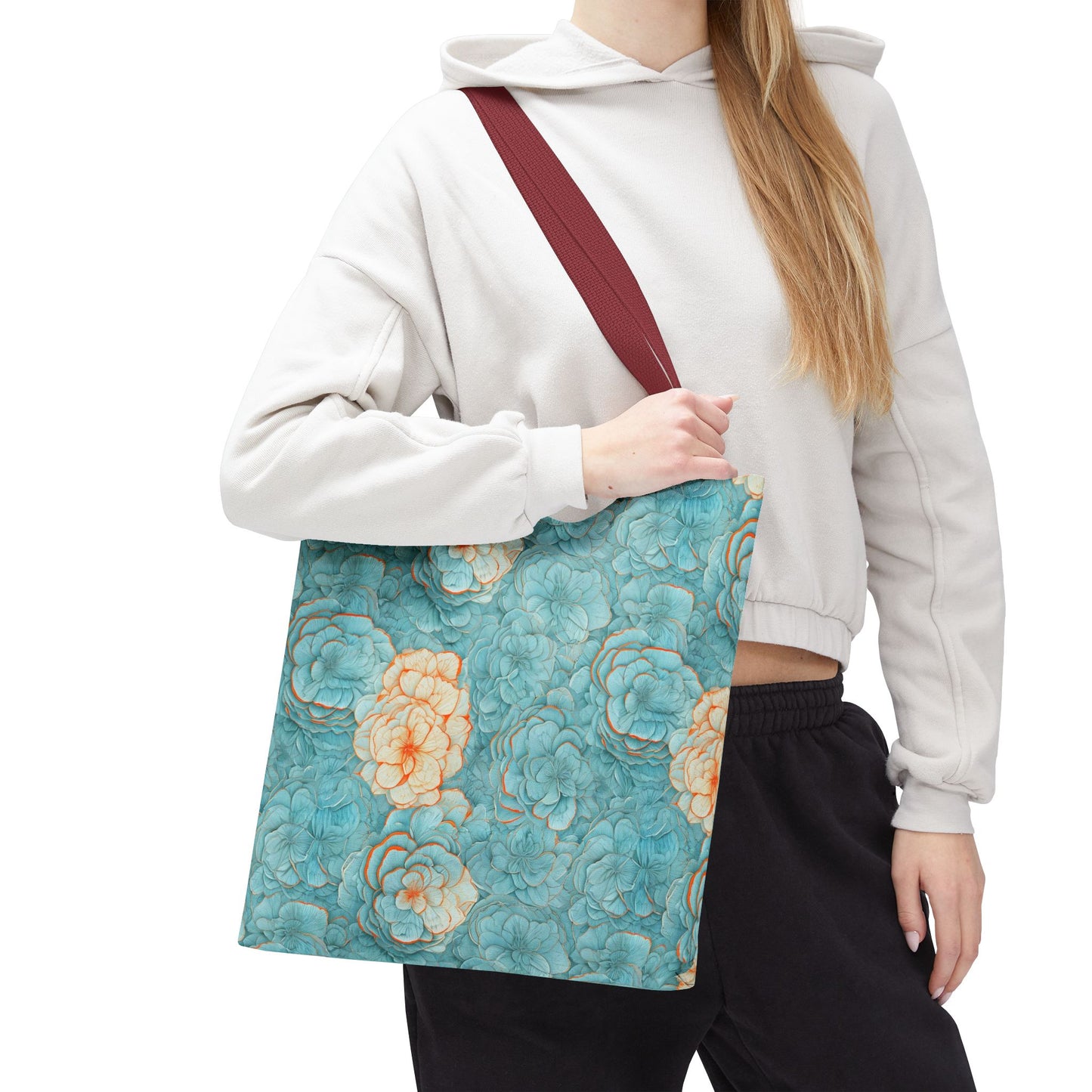Floral Watercolor Tote Bag — Teal Succulent Pattern