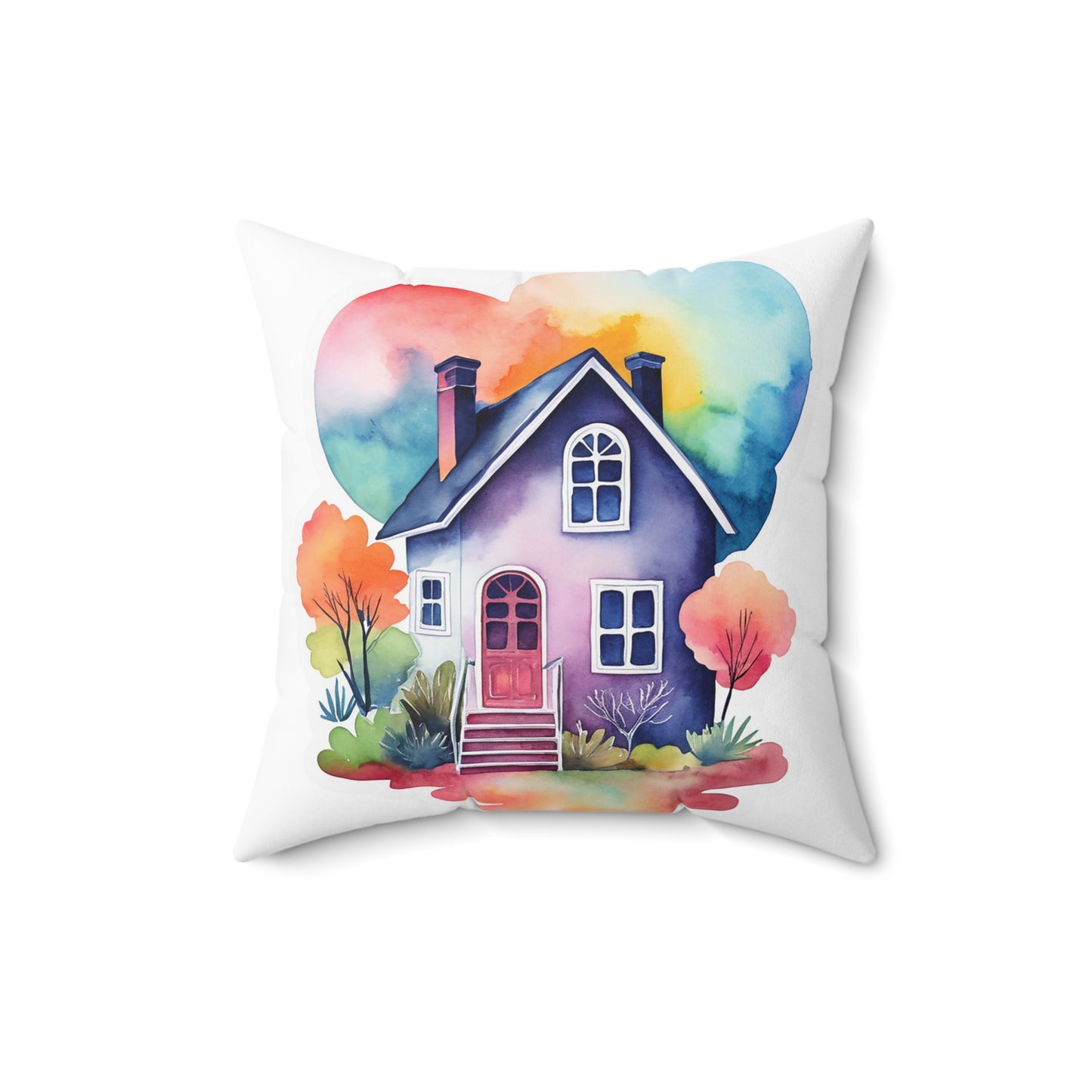 Whimsical Watercolor House Decorative Pillow