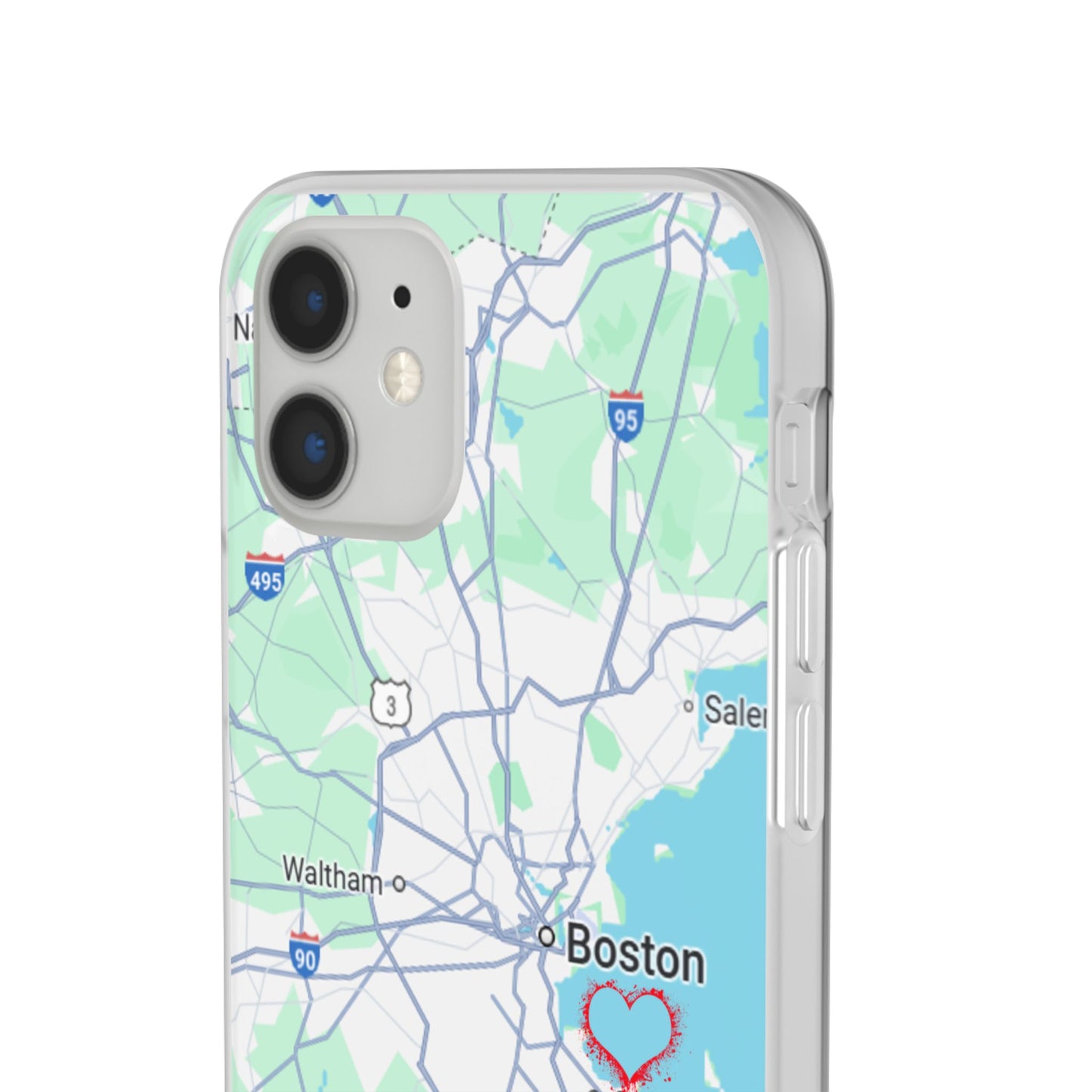 Boston Map Flexi Case for iPhone, Custom Location Phone Case, Unique Gift, Boston Heart Design, Travel Lover Accessory