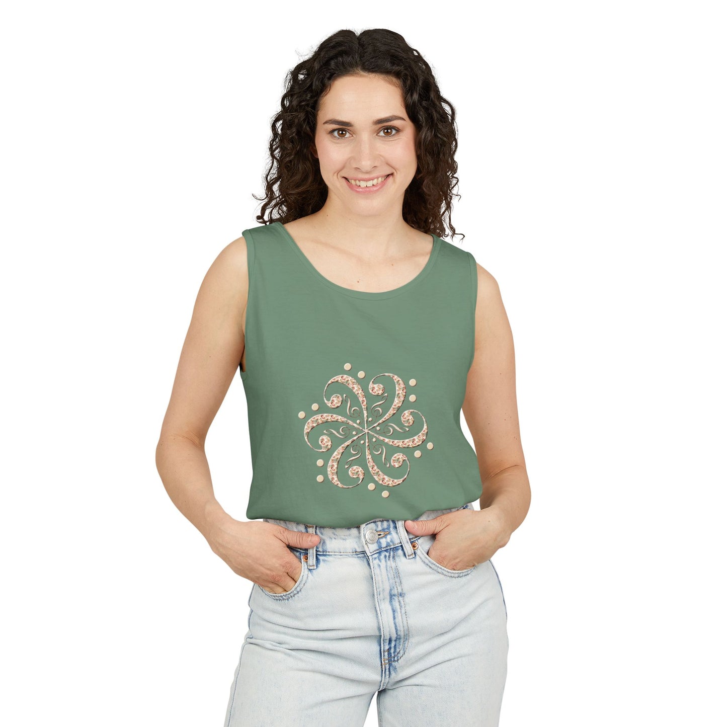 Boho Spiral Design Tank Top | Unisex Summer Apparel, Casual Wear, Beach Outfit, Festival Top, Gift Idea