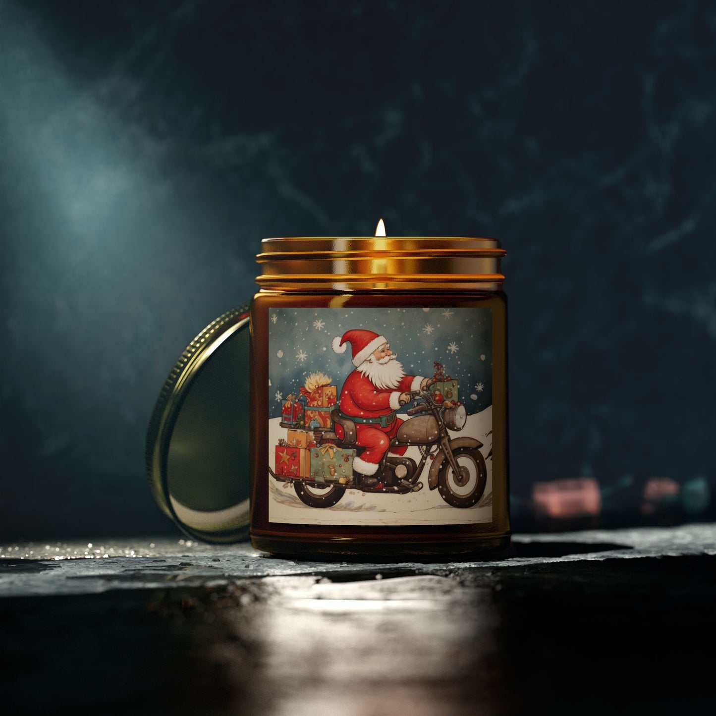 Festive Scented Candles | Santa on Motorcycle | Holiday Decor, Gift, Aromatherapy, Home Fragrance, Christmas Decoration