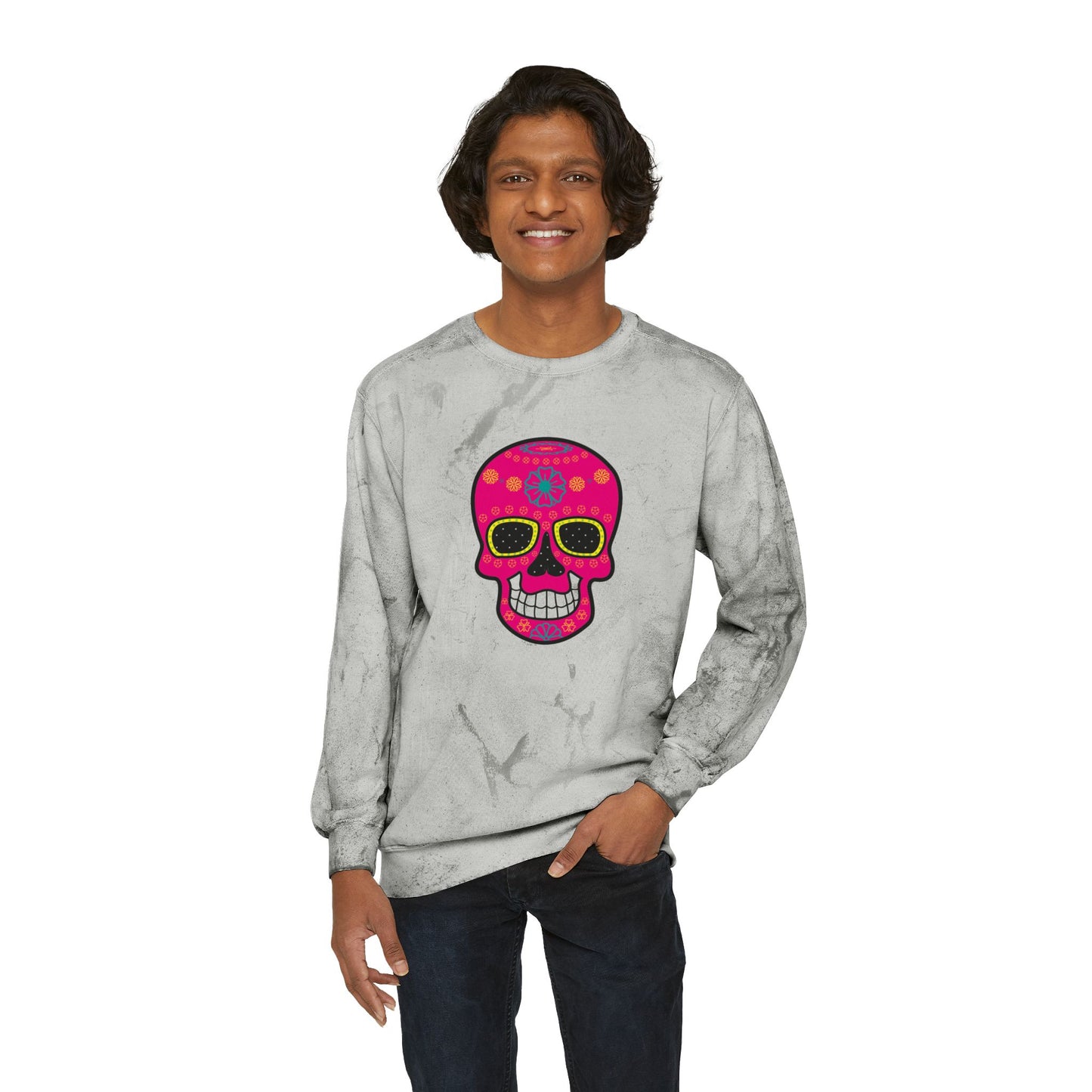 Vibrant Sugar Skull Sweatshirt, Festival Attire, Día de los Muertos