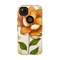 Floral Phone Case with Orange Flower Design, Tough Phone Cover, Floral Gift, Stylish Tech Accessory, Nature Lovers, Spring Vibes