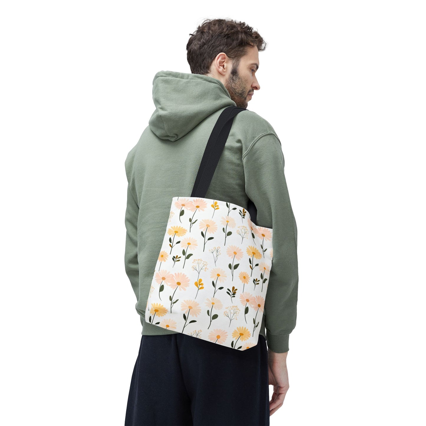 Floral Daisy Pattern Tote Bag — Pastel Spring Flowers All-Over Print