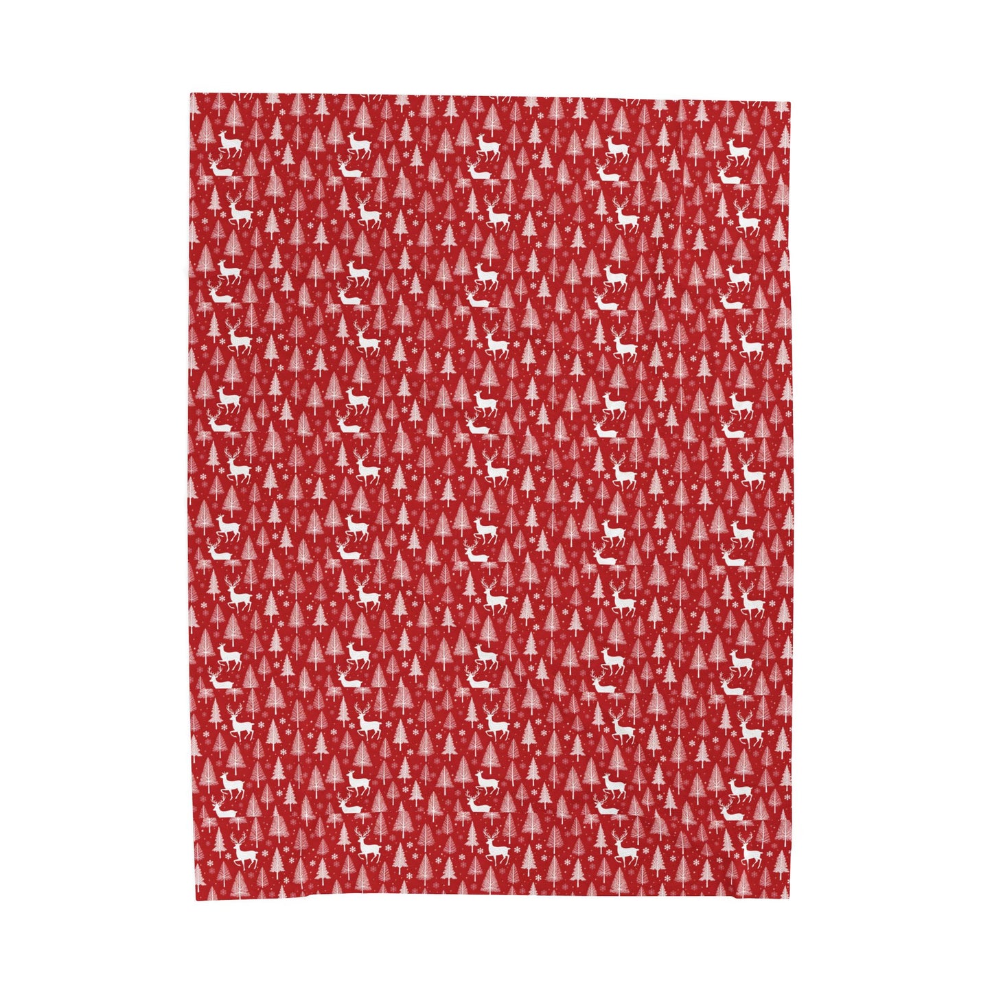 Christmas Reindeer & Trees Plush Blanket – Red Holiday Velveteen Throw