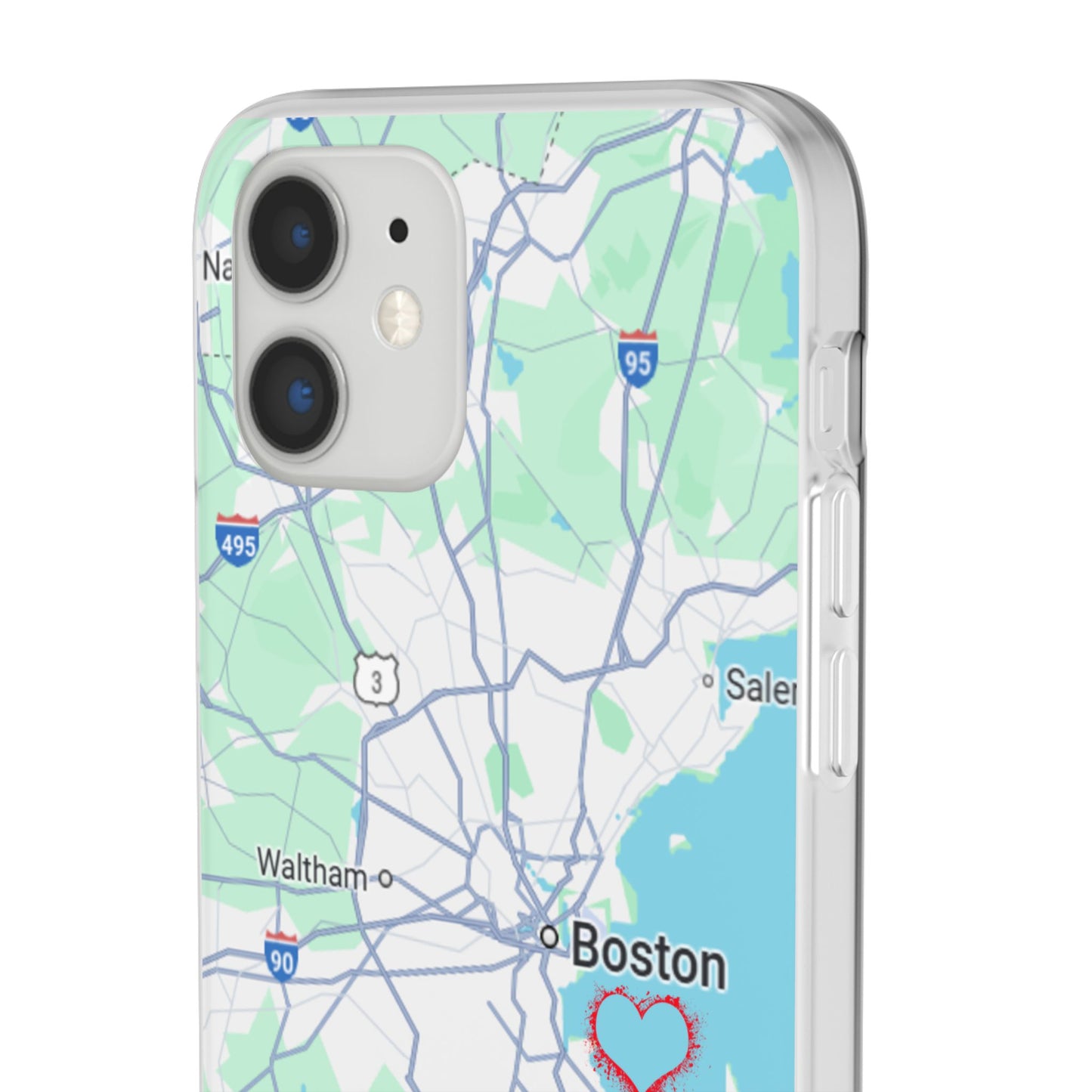 Boston Map Flexi Case for iPhone, Custom Location Phone Case, Unique Gift, Boston Heart Design, Travel Lover Accessory