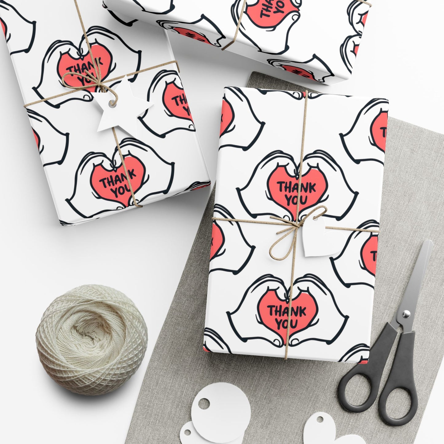 Gift Wrap — 'Thank You' Heart Hands Pattern Wrapping Paper