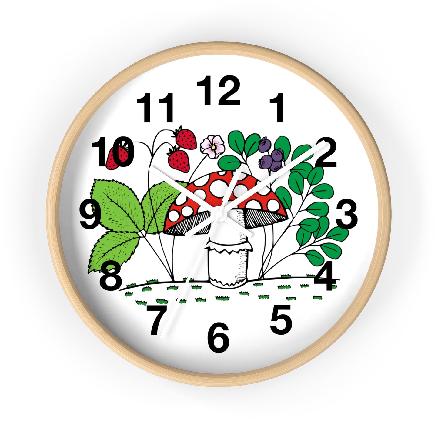 Charming Nature-Inspired Wall Clock with Mushroom and Berries, Home Decor, Rustic Clock, Gift for Nature Lovers, Boho Wall Art
