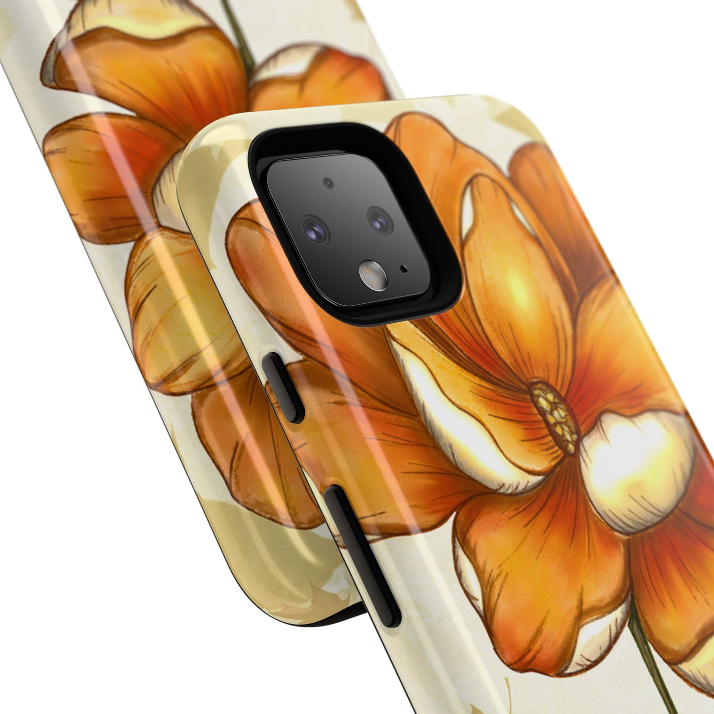 Floral Phone Case with Orange Flower Design, Tough Phone Cover, Floral Gift, Stylish Tech Accessory, Nature Lovers, Spring Vibes