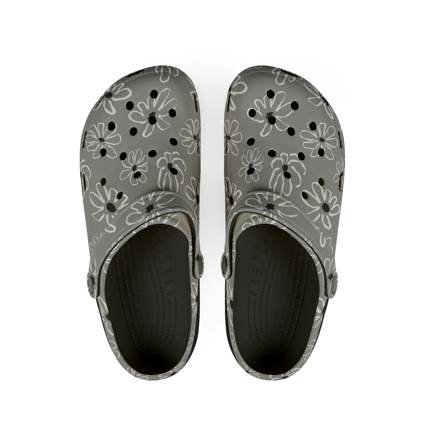 Gray Floral EVA Foam Clogs — Lightweight Garden & Casual Slip-On Shoes