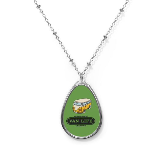 Adventure-Inspired Oval Necklace, Van Life Jewelry, Perfect Gift for Travelers, Personalized Holiday Accessory, Road Trip Charm Pendant