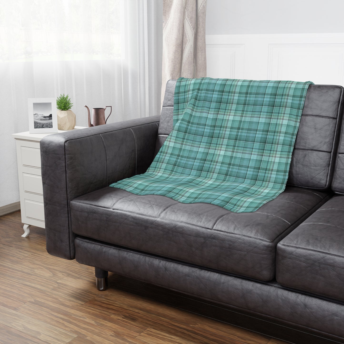 Teal Plaid Minky Blanket — Soft Cozy Plaid Throw for Home, Travel & Gifts