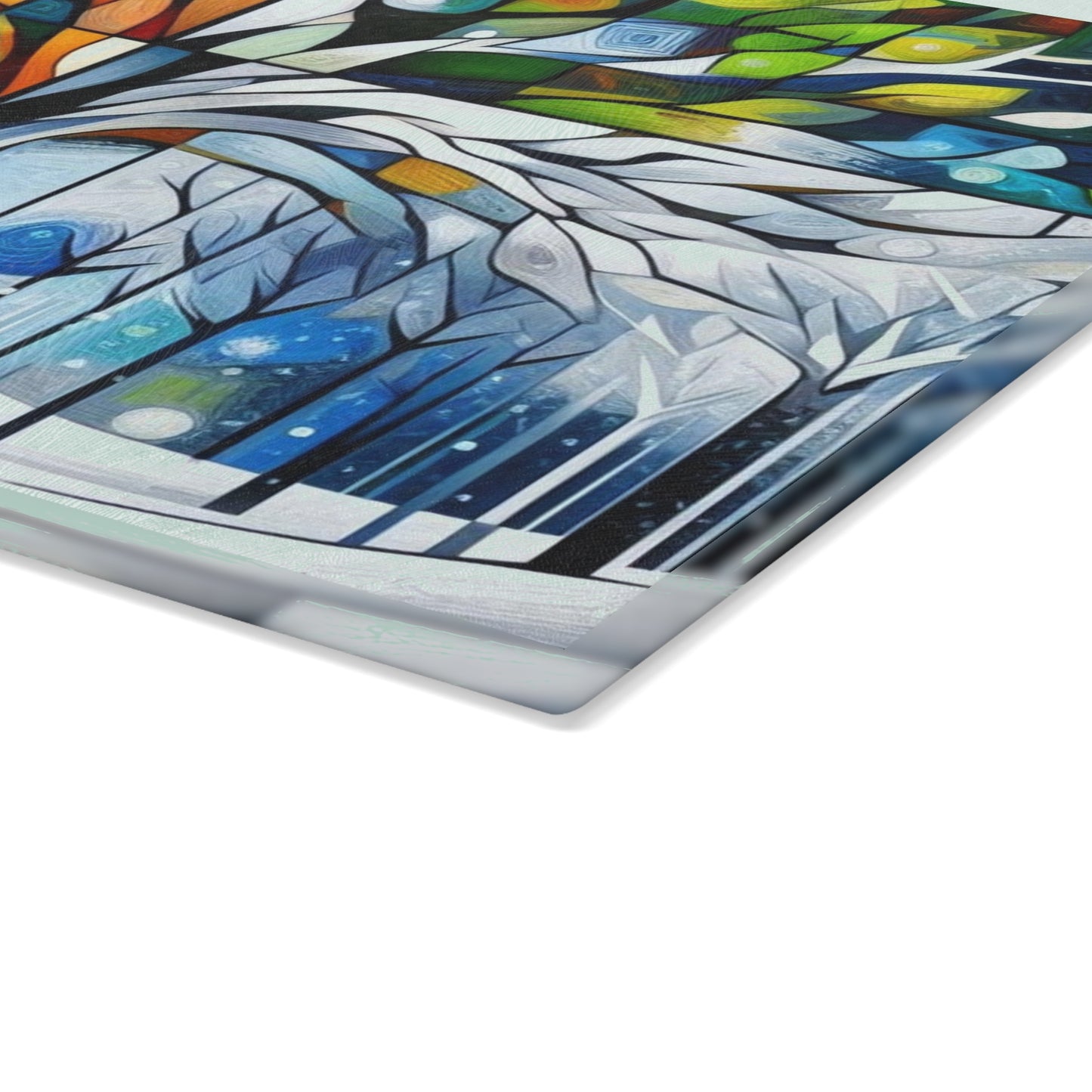 Four Seasons Tree Glass Cutting Board — Colorful Seasonal Kitchen Decor