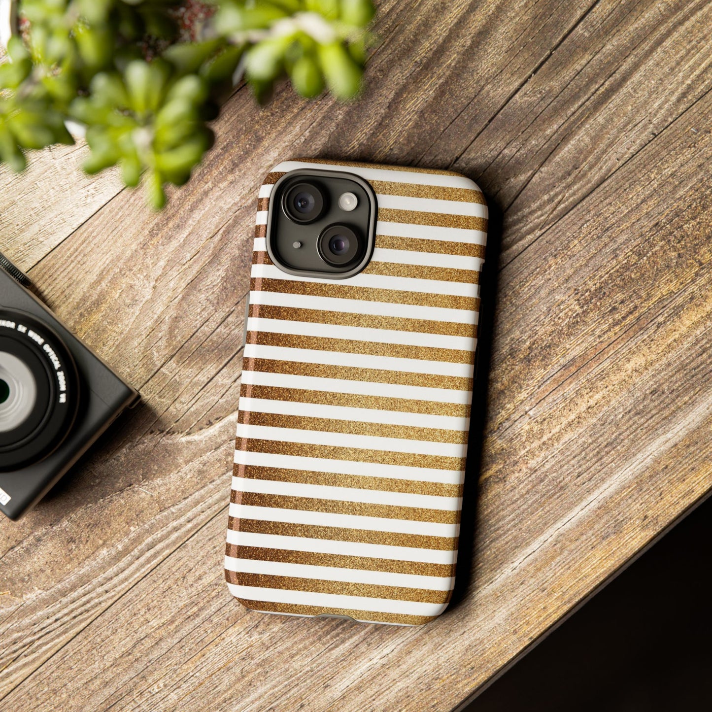 Glamorous Gold Striped Phone Case | Tough Cases, Stylish Phone Cover, Chic Accessories, Gift for Her, Fashionable Tech