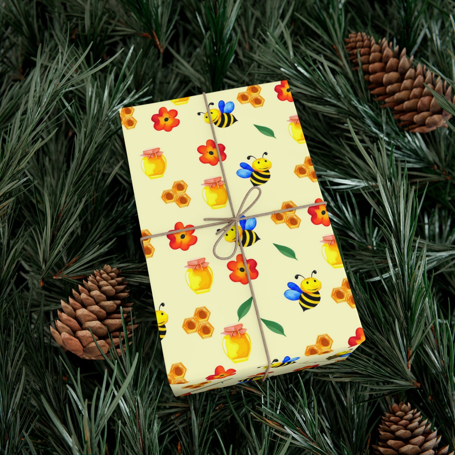 Cheerful Gift Wrap Paper, Floral and Bee Pattern, Eco-Friendly Wrap for Birthdays
