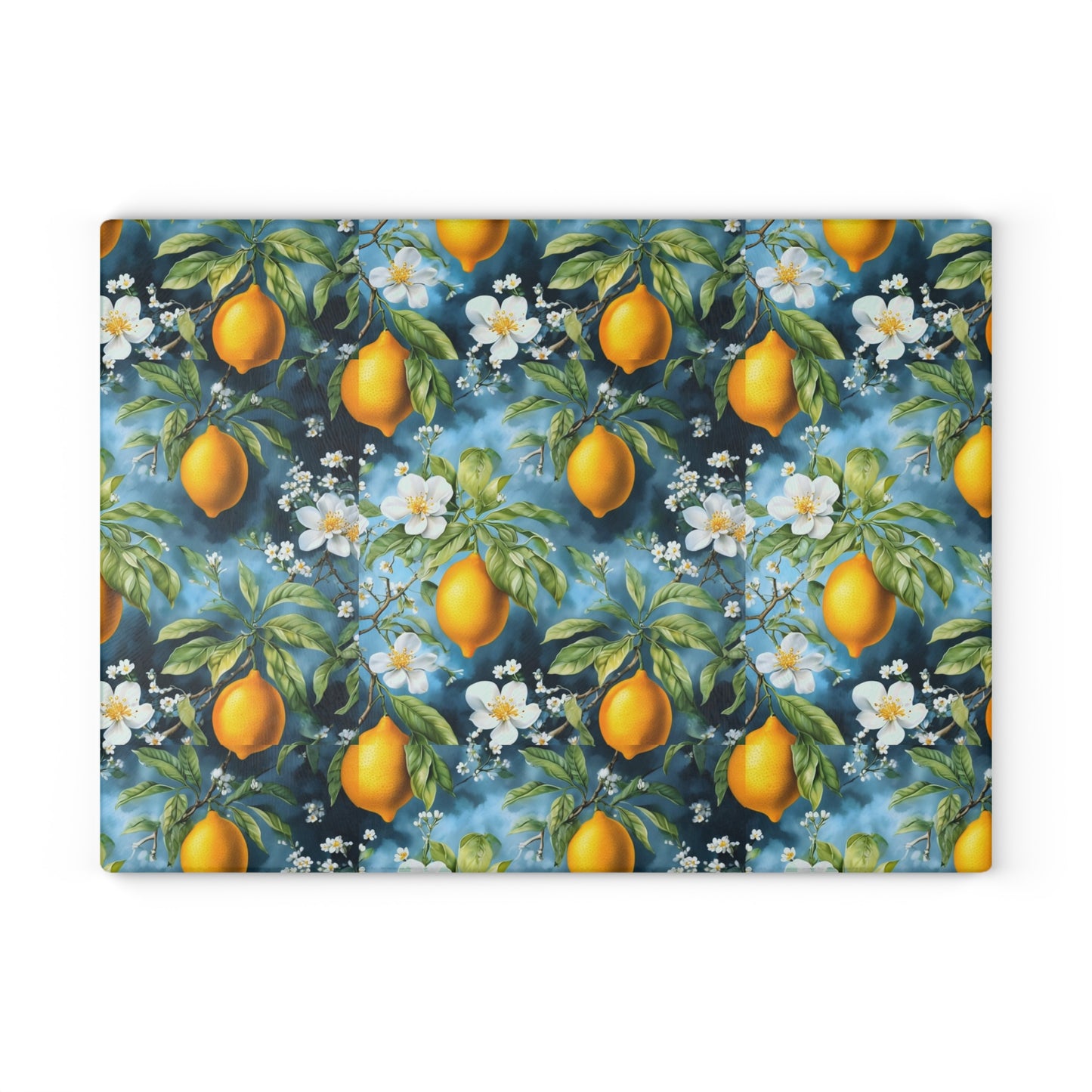 Lemon Blossom Glass Cutting Board — Citrus Kitchen Countertop Board
