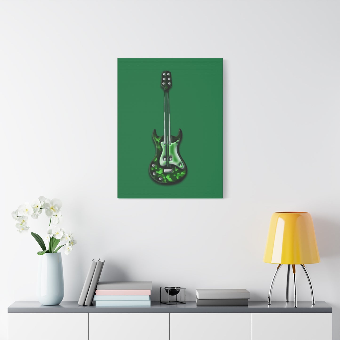 Green Electric Guitar Canvas Art, Music Wall Decor, Rock n Roll Gift, Guitar Lover's Art, Stretched Green Canvas, Home Theater Decor