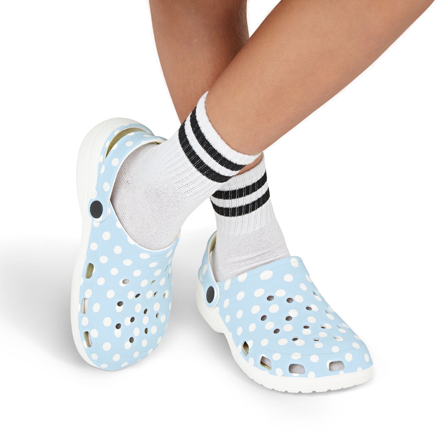 Kids Polka Dot EVA Foam Clogs — Light Blue Slip‑On Casual Shoes