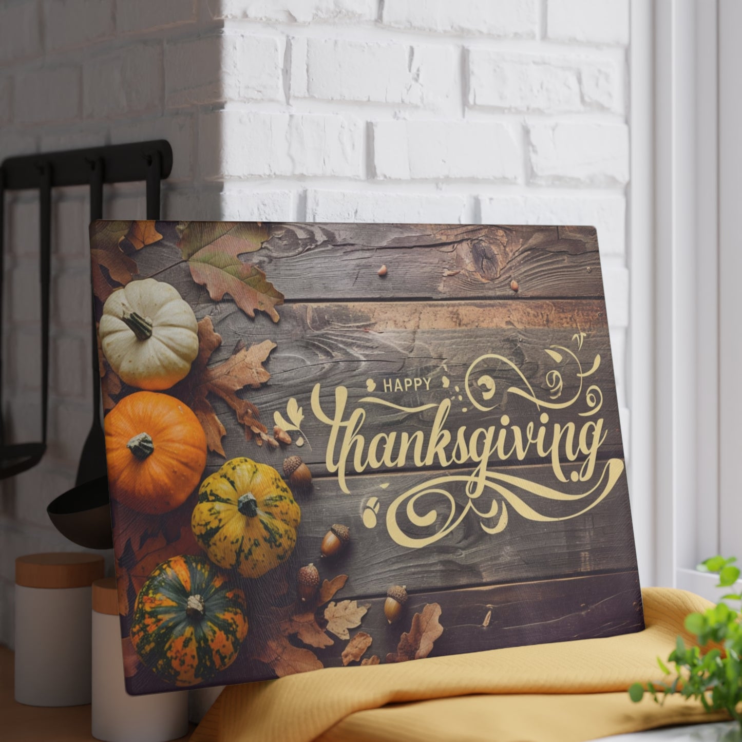 Thanksgiving Glass Cutting Board - Festive Kitchen Decor