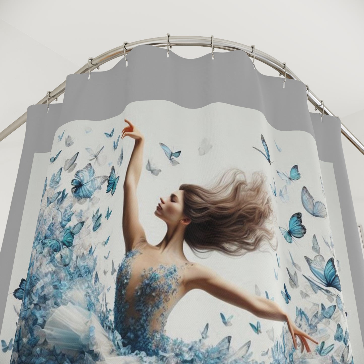 Butterfly Dance Shower Curtain, Elegant Home Decor, Bathroom Artwork, Gift for Dancers, Floral Theme, Modern Bathroom Accent