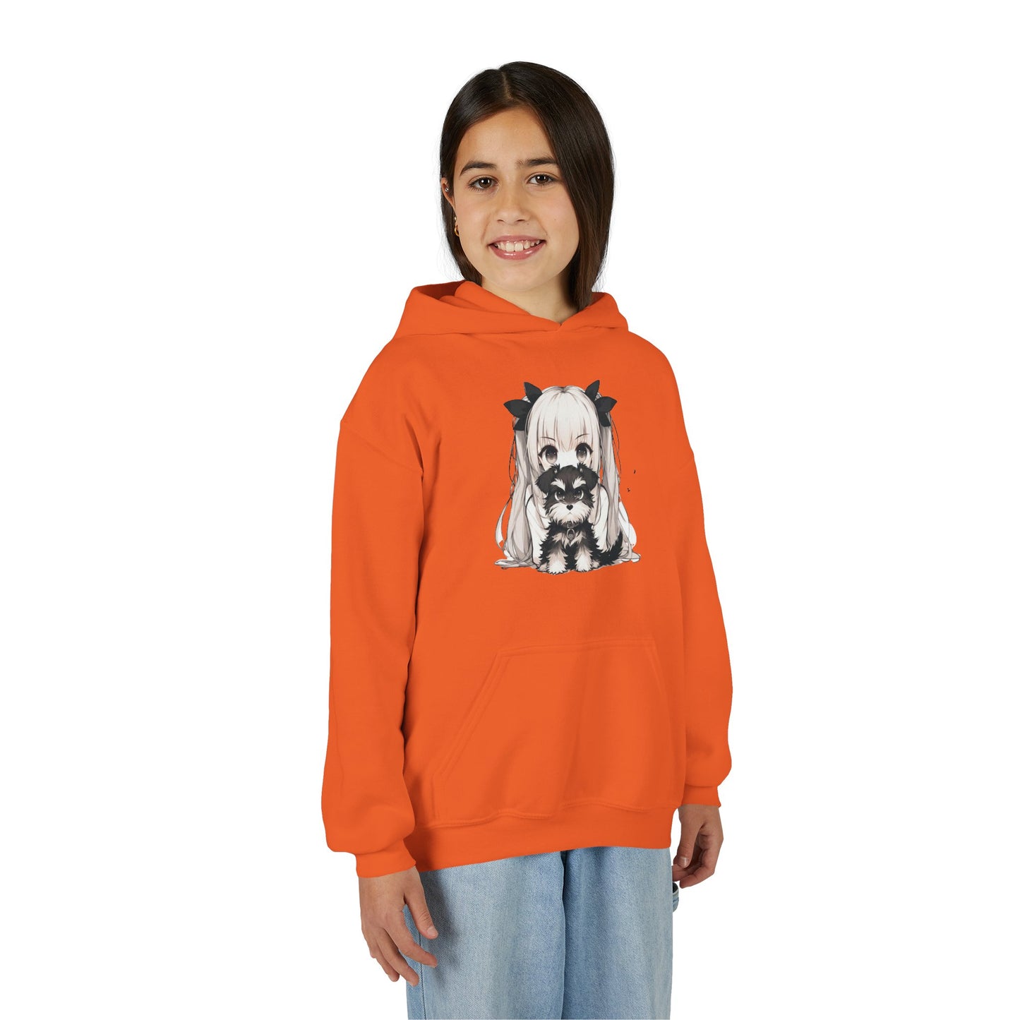 Cute Anime Girl & Puppy Youth Hoodie — Kawaii Kids Pullover for Anime Fans