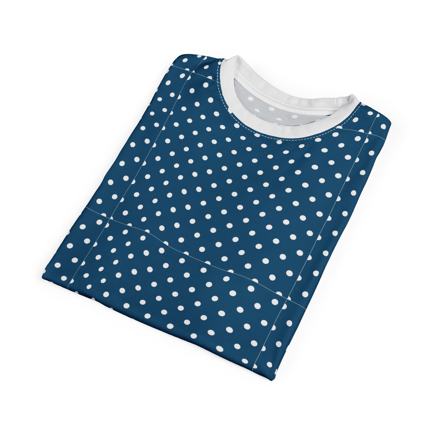Navy Polka Dot Unisex Tee, Stylish Everyday Wear, Casual Gift, Summer Outfit, Birthday Celebration, Trendy Fashion Tee, AOP Design