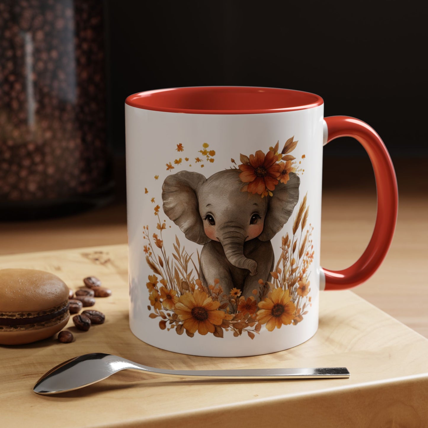 Adorable Elephant Floral Coffee Mug, Cute Animal Mug, Coffee Lover Gift, Kids Mug, Baby Shower Decor