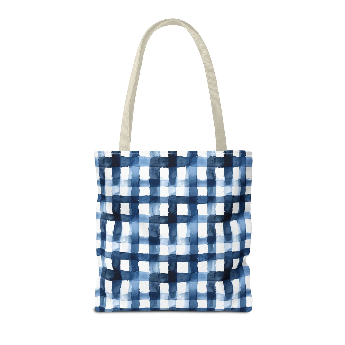 Blue Watercolor Plaid Tote Bag — Navy Check Pattern All-Over Print
