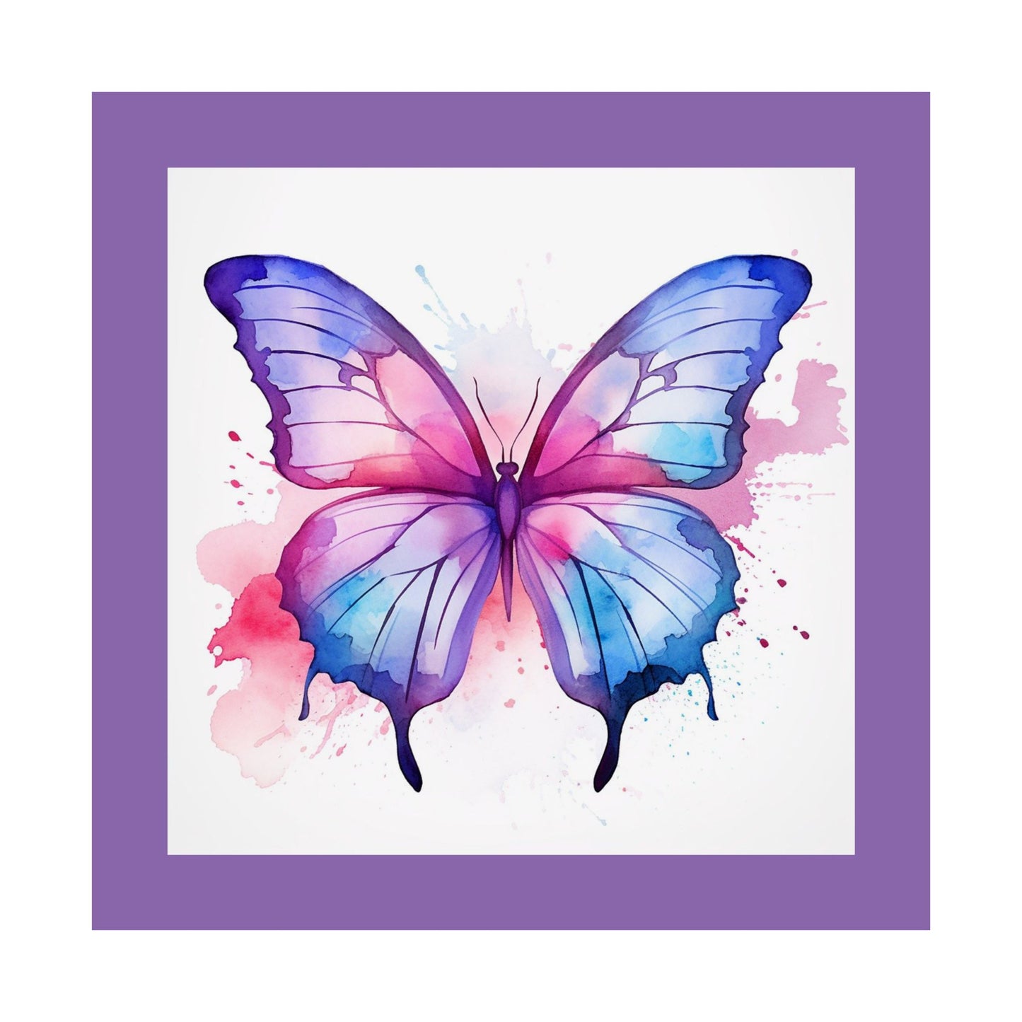 Butterfly Watercolor Matte Poster — Purple Vertical Art Print