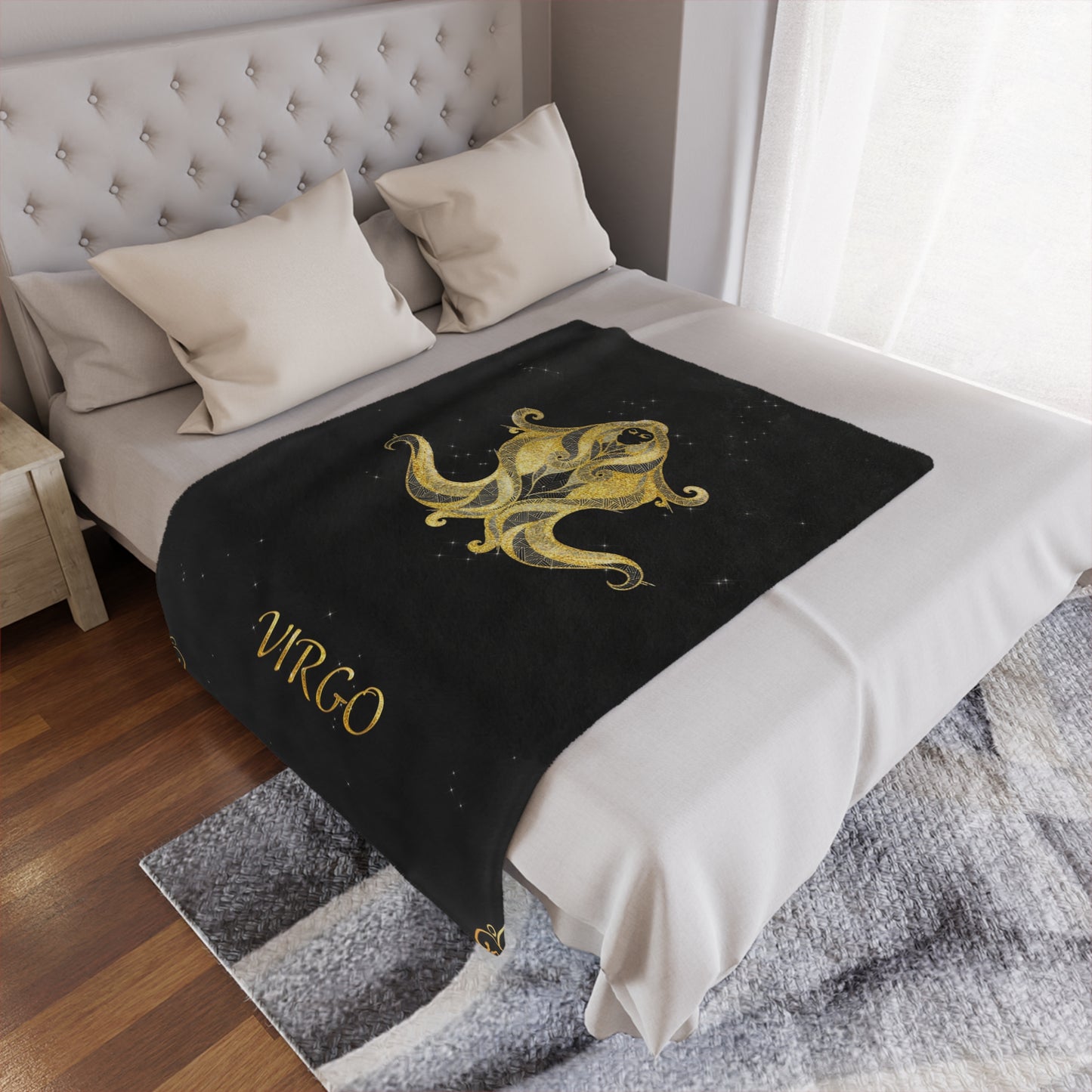 Virgo Zodiac Minky Blanket — Gold Astrological Sign Plush Throw