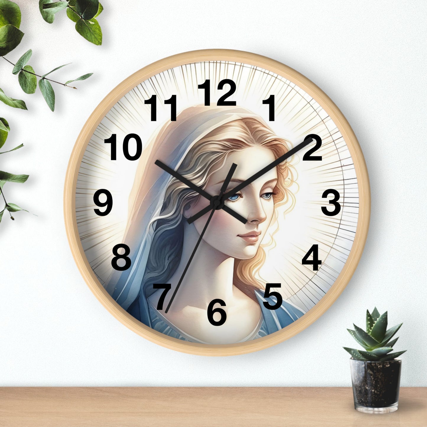 Serene Mary Wall Clock, Spiritual Decor, Gift for Mother's Day, Home Office Accent, Religious Artwork, Faith-Inspired Timepiece