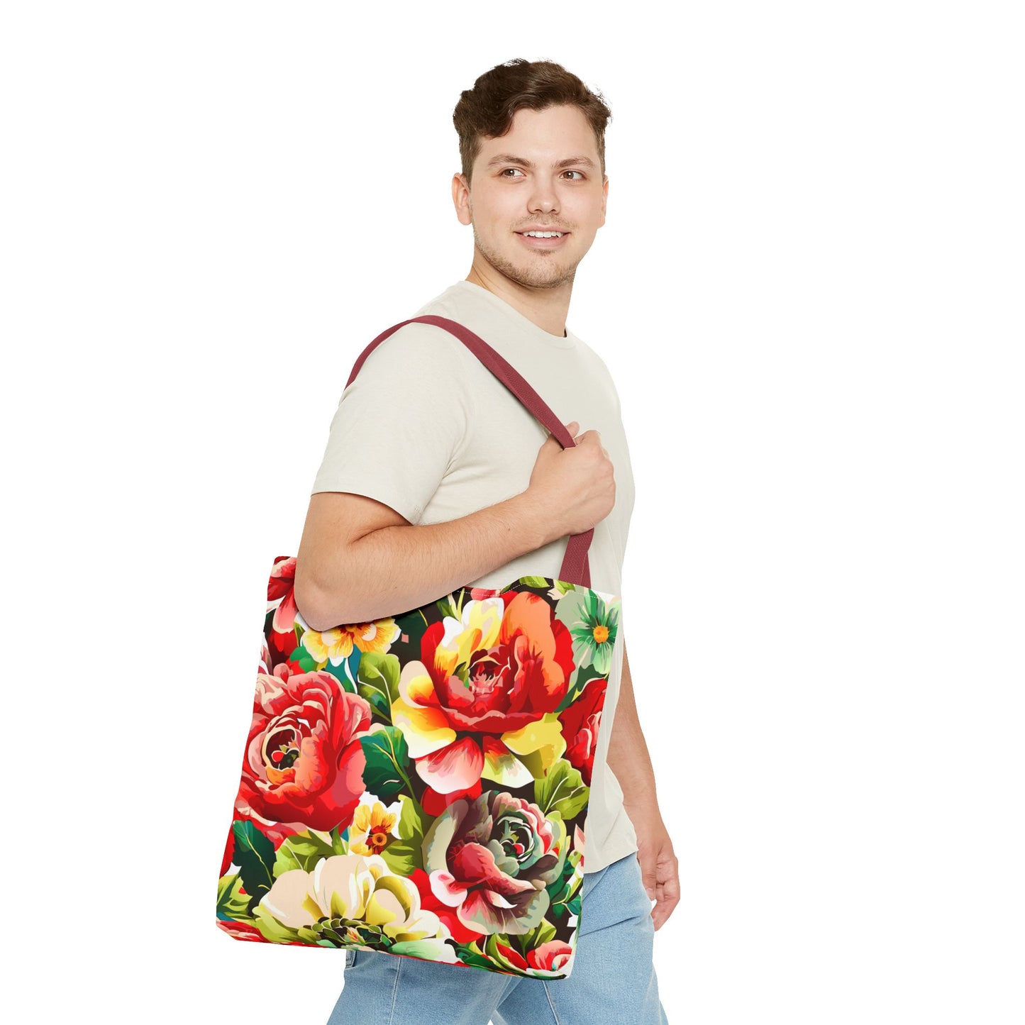 Floral Print Tote Bag - Colorful Reusable Shopping Bag Picnic Essential