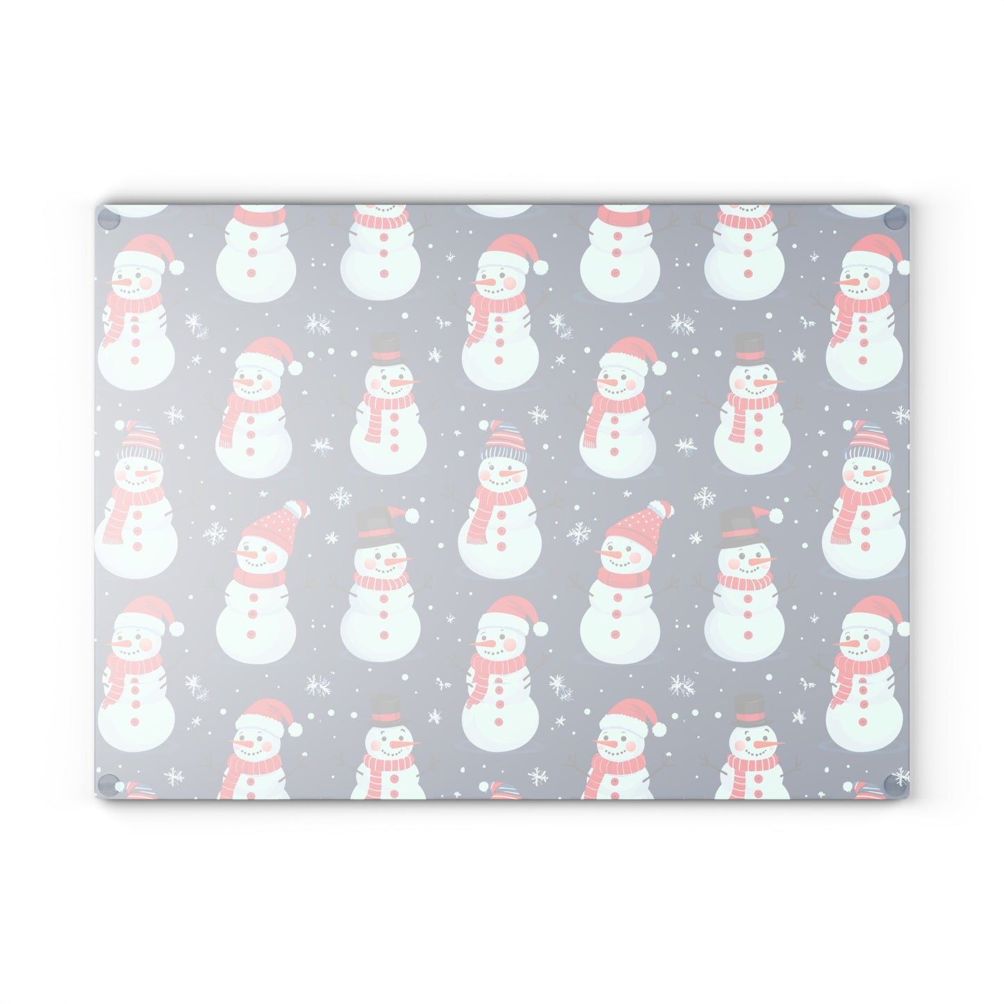 Snowman Pattern Glass Cutting Board — Festive Holiday Kitchen Decor