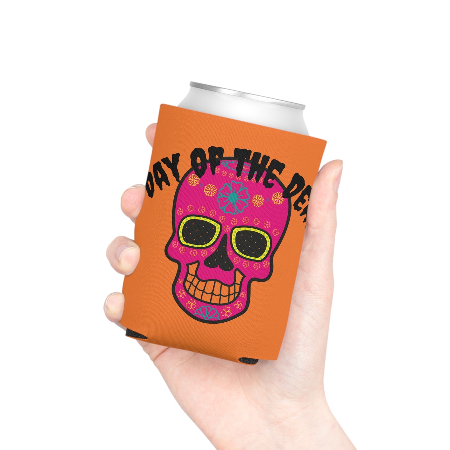 Vibrant Day of the Dead Can Cooler, Mexican Fiesta Drink Sleeve, Party Accessory, Halloween Celebration, Gift for Him/Her
