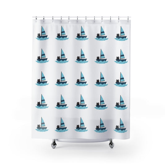 Nautical Sailboat Shower Curtain, Maritime Bathroom Decor, Beach House Accessory, Gift for Sailors, Summer Vibes Decoration