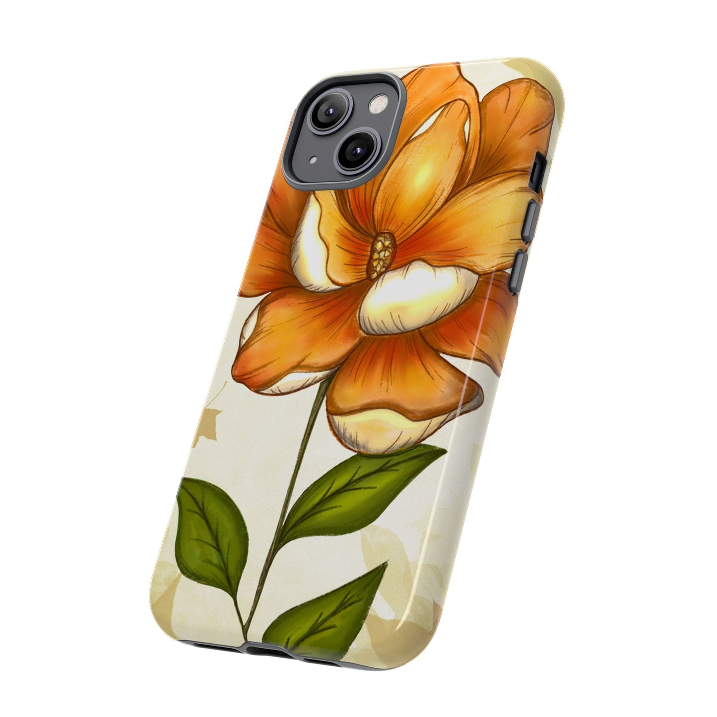 Floral Phone Case with Orange Flower Design, Tough Phone Cover, Floral Gift, Stylish Tech Accessory, Nature Lovers, Spring Vibes