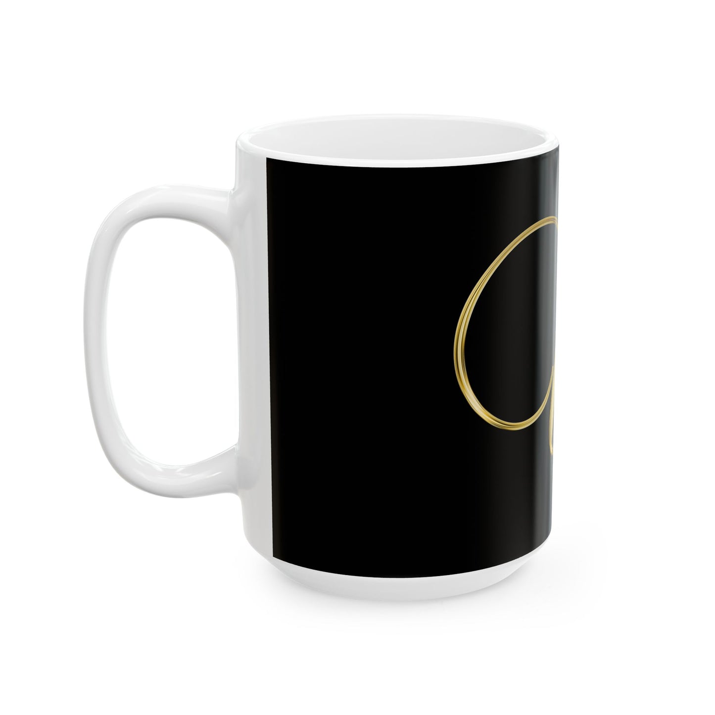 Monogram U Gold Script Ceramic Mug — Elegant Black & Gold Initial Coffee Cup (11oz, 15oz)