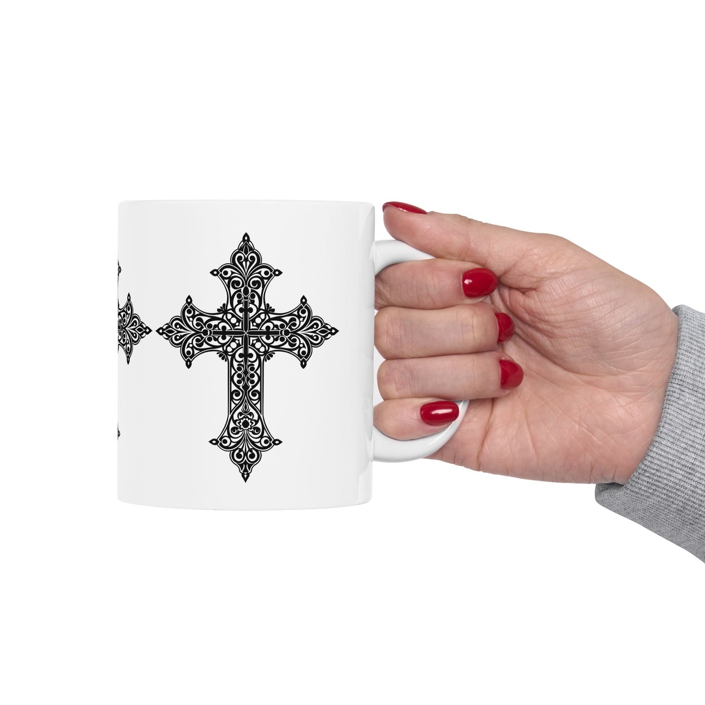 Gothic Cross Ceramic Mug - Spiritual Gift for Faith Lovers, Black and White Design, Perfect for Coffee or Tea, Housewarming, Religious [...]