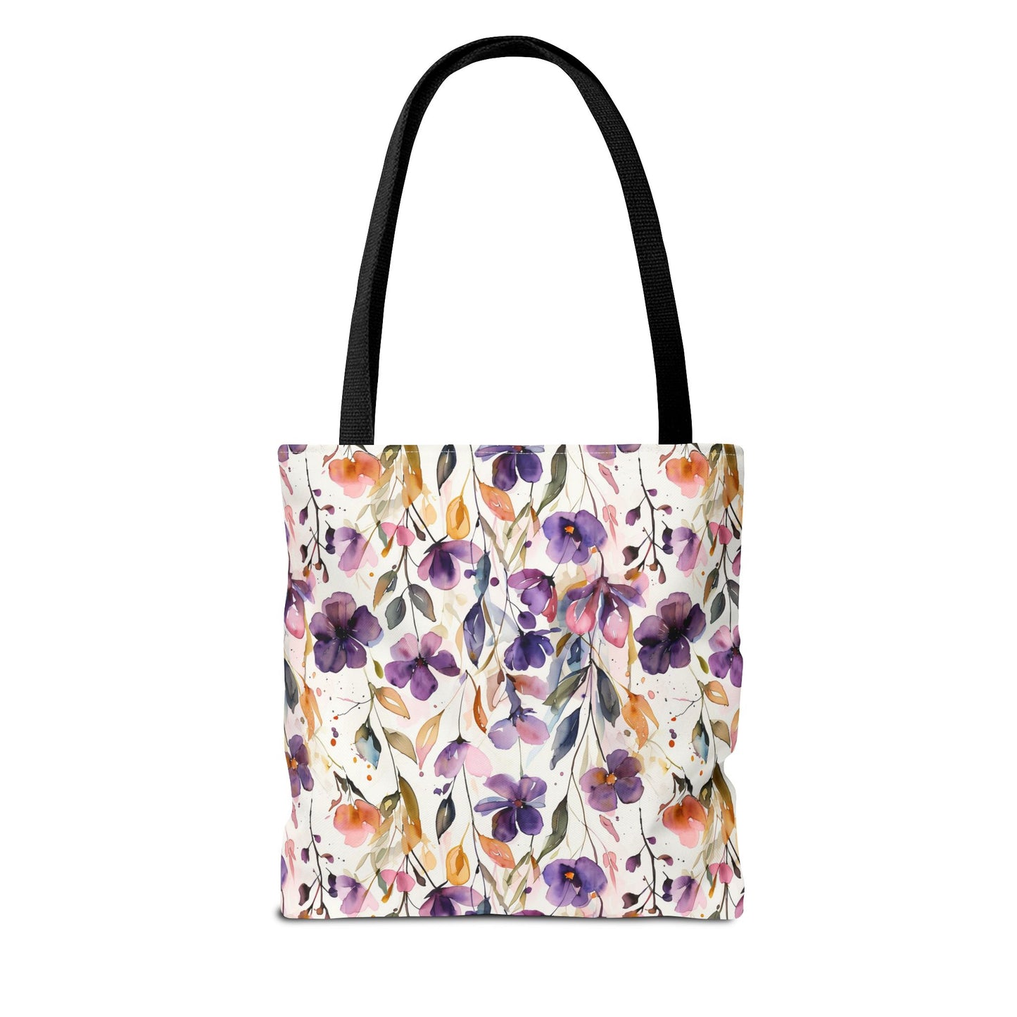 Floral Watercolor Tote Bag — Purple & Orange Botanical All-Over Print