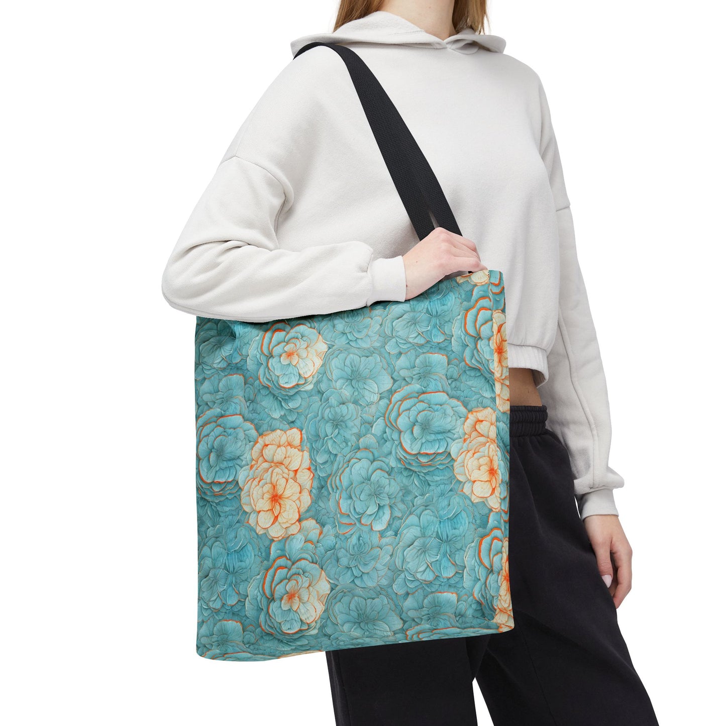 Floral Watercolor Tote Bag — Teal Succulent Pattern