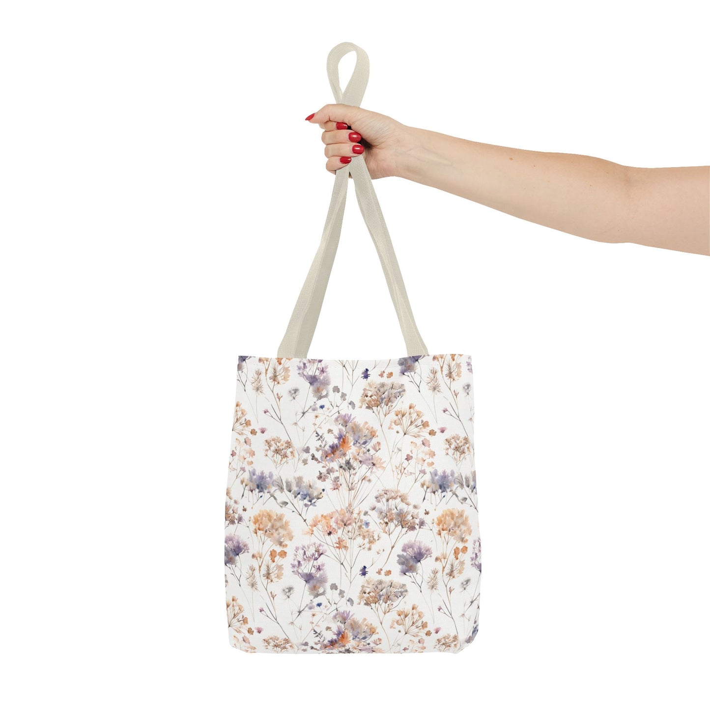 Floral Ditsy Print Tote Bag – Neutral Watercolor Wildflower Market Bag