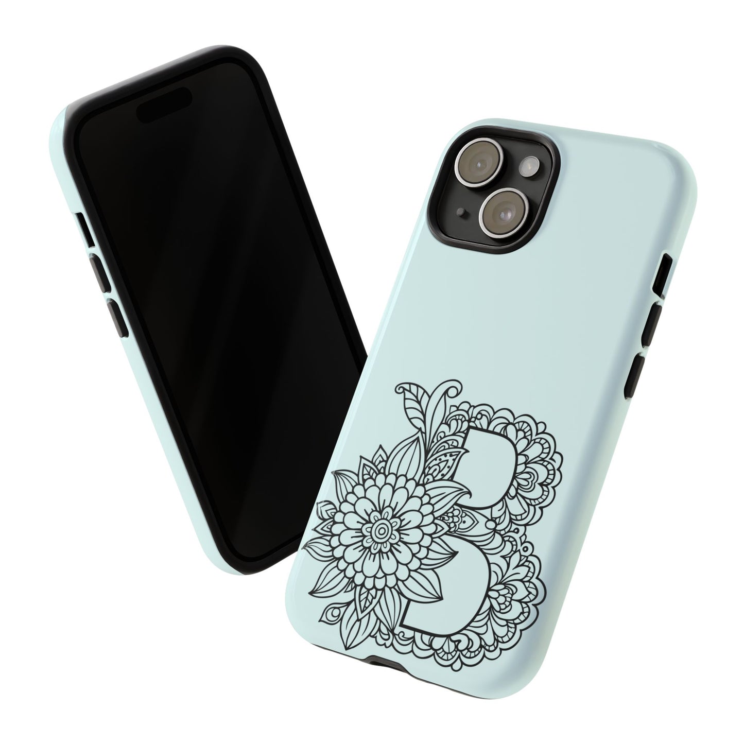 Personalized Tough Phone Case- Letter B, Floral Monogram Cell Phone Cover, Custom Protective Case, Unique Gift, Birthday, Graduation