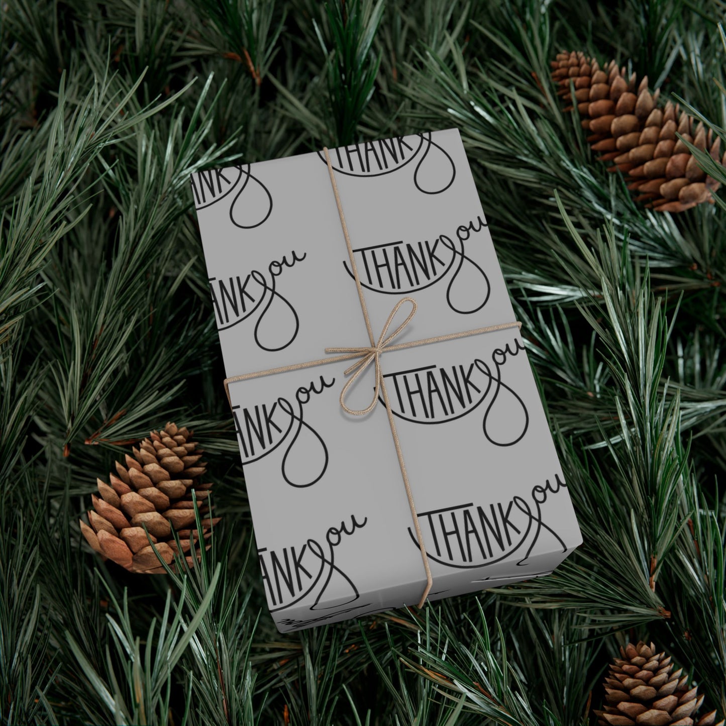 Gift Wrap Paper — 'Thank You' Patterned Wrapping Paper (Gray)